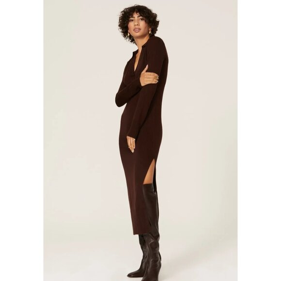 Staud Crown Polo Maxi Dress Wool Blend $275 with Stretch in Brown, Size Small - Picture 2 of 11